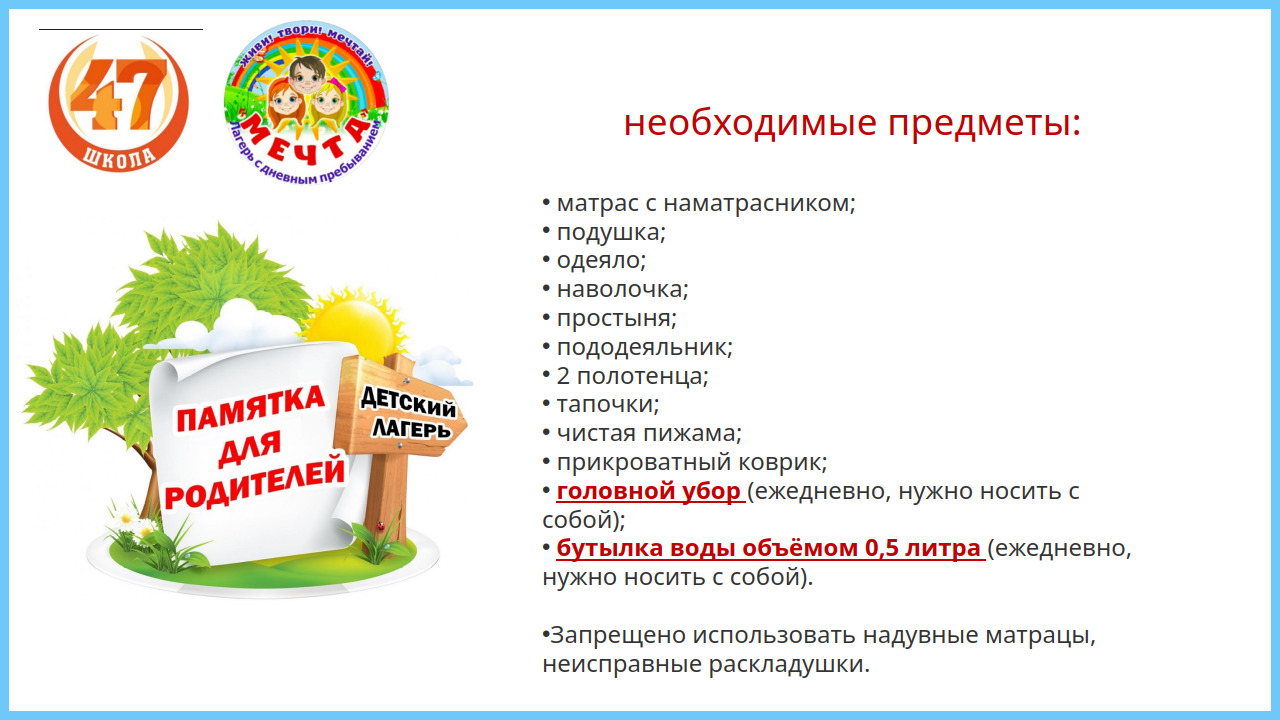 Необходимые предметы.